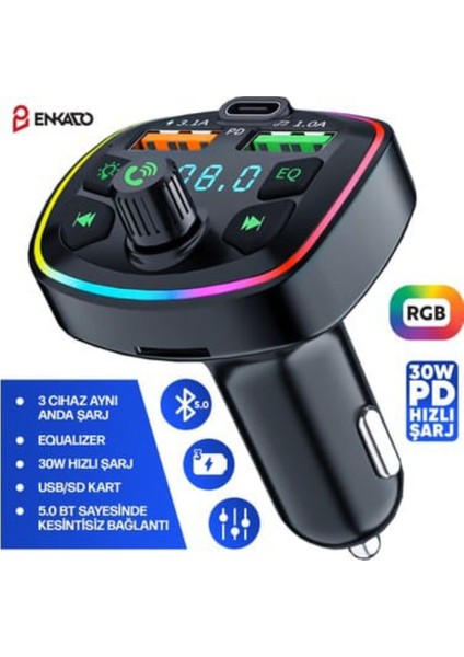 Rgb Işık Efektli, Bluetooth Destekli Araç Kiti ve Yüksek Akım Hızlı Şarj Cihazı Otoaksesuar Ürünü fiyatları