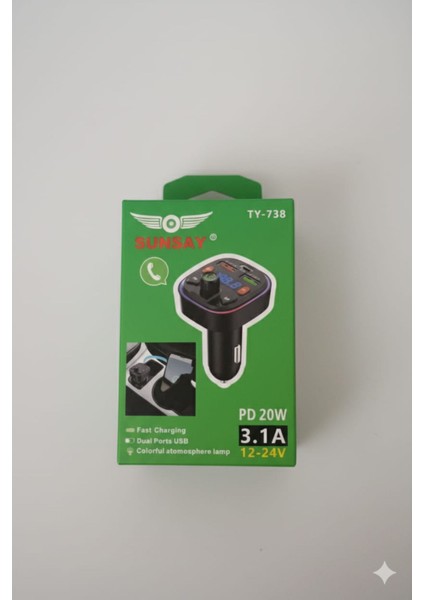 Rgb Işık Efektli, Bluetooth Destekli Araç Kiti ve Yüksek Akım Hızlı Şarj Cihazı Otoaksesuar Ürünü