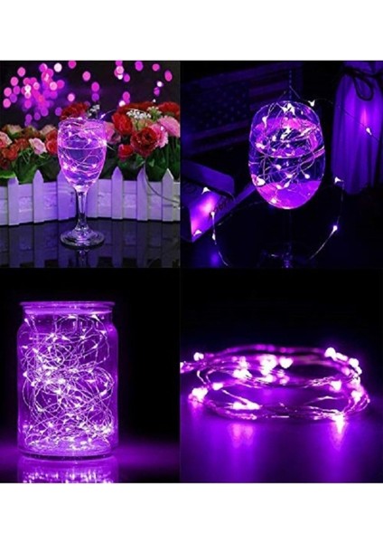 Ev Balkon ve Parti Için 10 Metre Pilli Mor Renk Peri LED Yılbaşı Süsü Işık