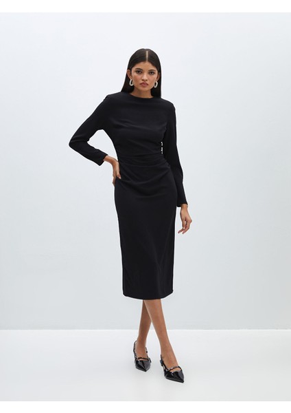 Yeni Sezon Bisiklet Yaka Düz Uzun Kollu Kadın Abiye Elbise fiyatları