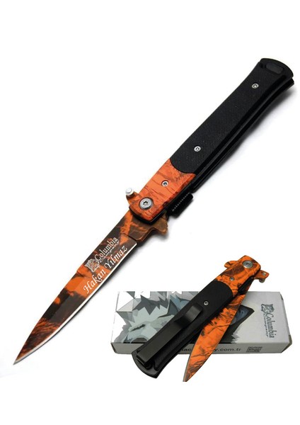 Kişiye Özel Isimli Columbia Isim Baskılı Turuncu Çakı FST-5001 22 cm