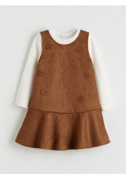 Yeni Sezon Bisiklet Yaka Çiçekli Kız Bebek Elbise ve Tişört