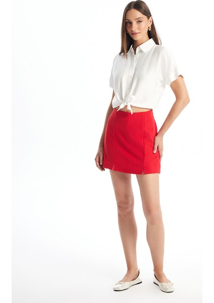 Yeni Sezon Kadın Beli Fermuarlı Düz Şortlu Etek