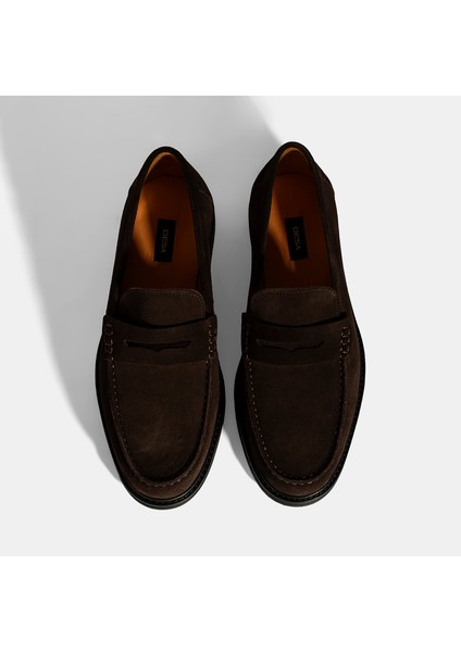 Erkek Kahve Süet Deri Loafer