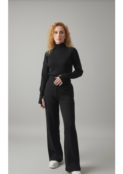 Kadın Balıkçı Yaka Geniş Paça Triko Takım
