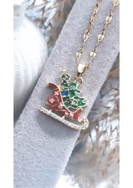 Kızaklı Çam Ağacı Çelik Kolye