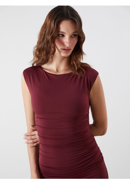 Yeni Sezon Kayık Yaka Büzgülü Elbise fiyatları