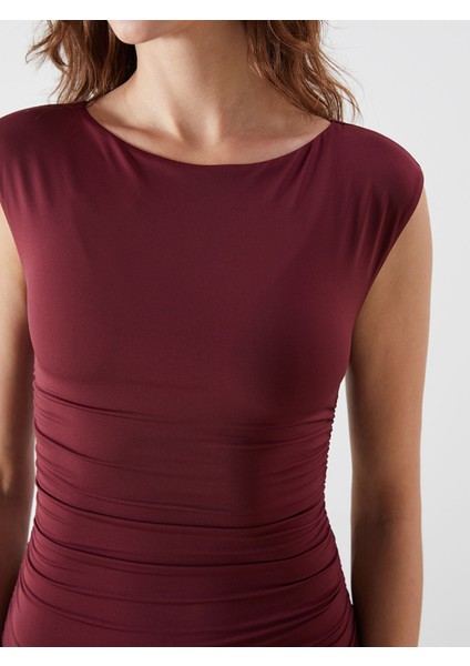 Yeni Sezon Kayık Yaka Büzgülü Elbise modelleri