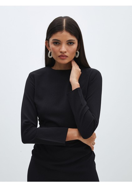 Yeni Sezon Bisiklet Yaka Düz Uzun Kollu Kadın Abiye Elbise modelleri