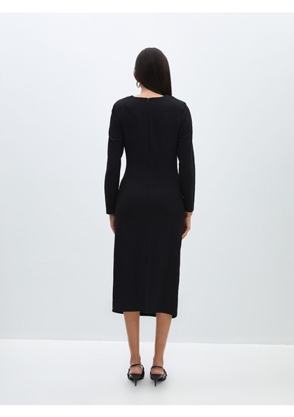 Yeni Sezon Bisiklet Yaka Düz Uzun Kollu Kadın Abiye Elbise indirimleri