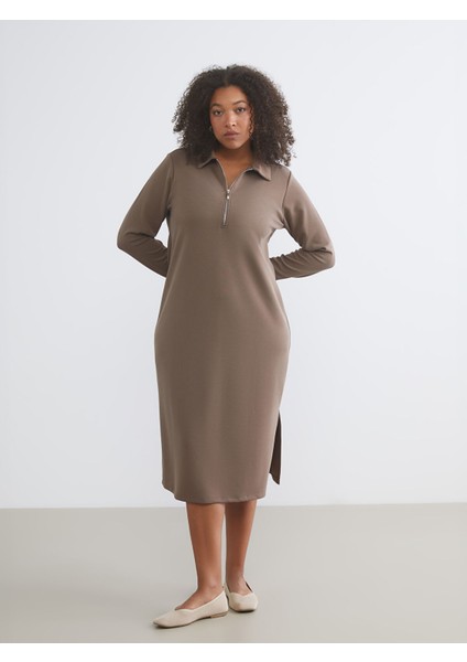 Yeni Sezon Büyük Beden Polo Yaka Yırtmaçlı Elbise fiyatları