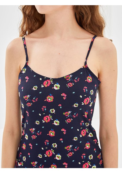 Yeni Sezon U Yaka Çiçekli Askılı Elbise modelleri