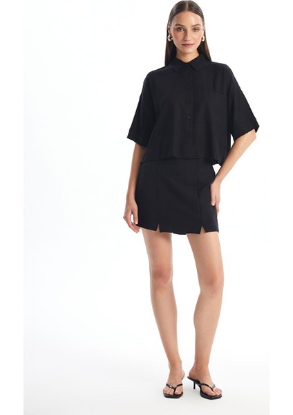 Yeni Sezon Kadın Beli Fermuarlı Düz Şortlu Etek