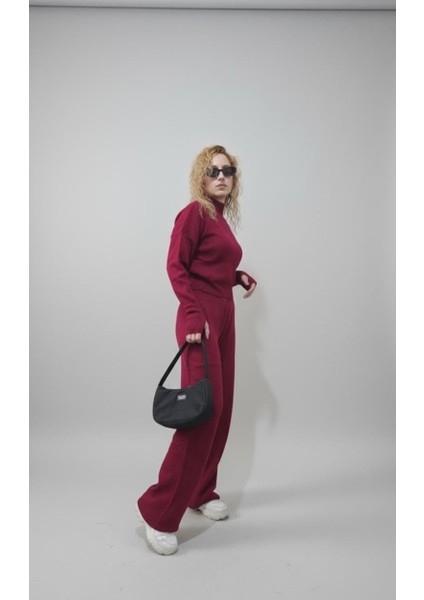 Kadın Balıkçı Yaka Geniş Paça Triko Takım