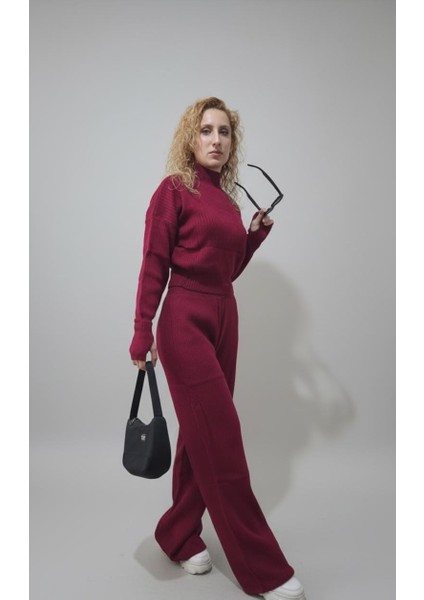 Kadın Balıkçı Yaka Geniş Paça Triko Takım fiyatları