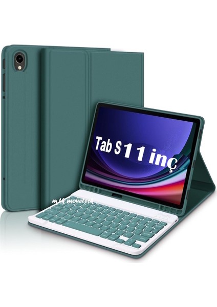 Samsung Galaxy Tab S11 11INÇ 2025 Uyumlu Tablet Klavyeli Kılıf Kablosuz Bluetooth Akıllı Kalem Bölmeli Tükçe Q Klavyeli Tablet Kılıfı SM-X736 SM-X730