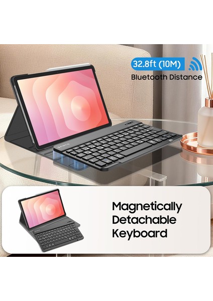 Samsung Galaxy Tab S11 11INÇ 2025 Uyumlu Tablet Klavyeli Kılıf Kablosuz Bluetooth Akıllı Kalem Bölmeli Tükçe Q Klavyeli Tablet Kılıfı SM-X736 SM-X730 modelleri