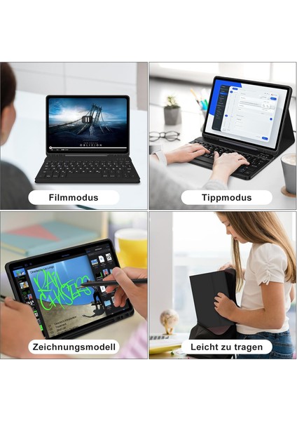 Samsung Galaxy Tab S11 11INÇ 2025 Uyumlu Tablet Klavyeli Kılıf Kablosuz Bluetooth Akıllı Kalem Bölmeli Tükçe Q Klavyeli Tablet Kılıfı SM-X736 SM-X730