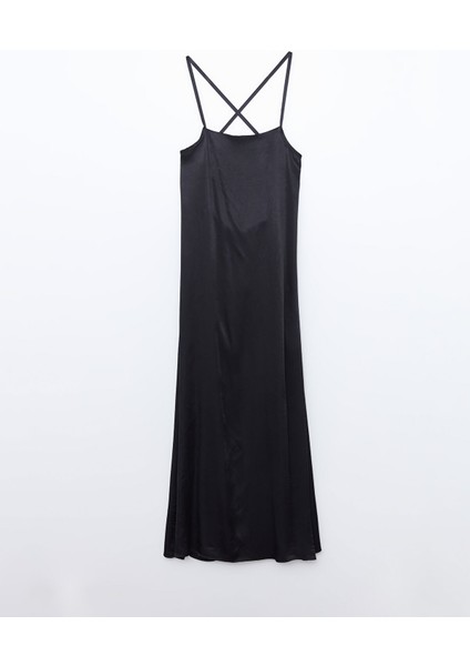 Yeni Sezon Kare Yaka Askılı Saten Elbise indirimleri