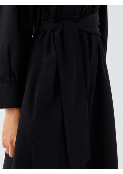 Yeni Sezon Kruvaze Yaka Düz Uzun Kollu Poplin Elbise fırsatları