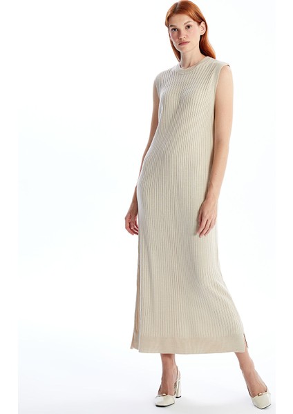 Yeni Sezon Kadın Bisiklet Yaka Düz Triko Elbise