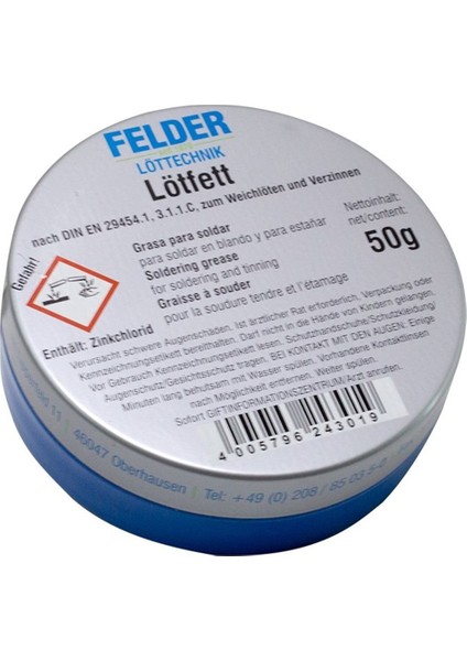 Lötfett Felder Lehim Pastası 50GR Elektrik ve Elektronik Uygulamalar Içindir
