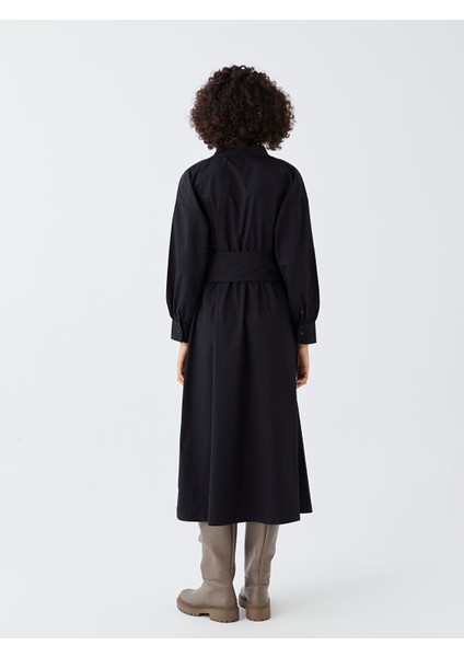 Yeni Sezon Kruvaze Yaka Düz Uzun Kollu Poplin Elbise indirimleri