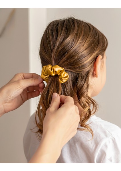 Çocuk Saten Toka - Altın Tozu – Tekli Lüks Lastik Model Scrunchie modelleri
