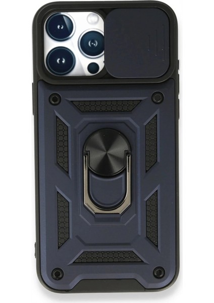 iPhone 15 Pro Kılıf Pars Lens Yüzüklü Silikon - Lacivert