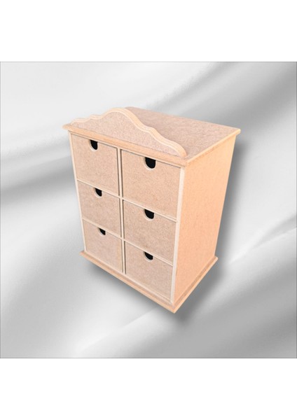 Ahşap Boyanabilir 6 Çekmeceli Takı-Makyaj-Aksesuar Çok Amaçlı Dekoratif Organizer Kutu