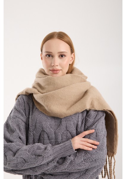 Unisex Puffy Düz Renk Şal Atkı