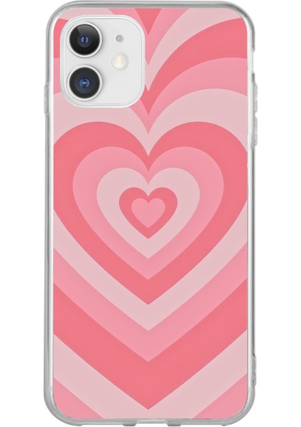 iPhone 11 Uyumlu Pembe Kalpler Baskılı Silikon Kılıf