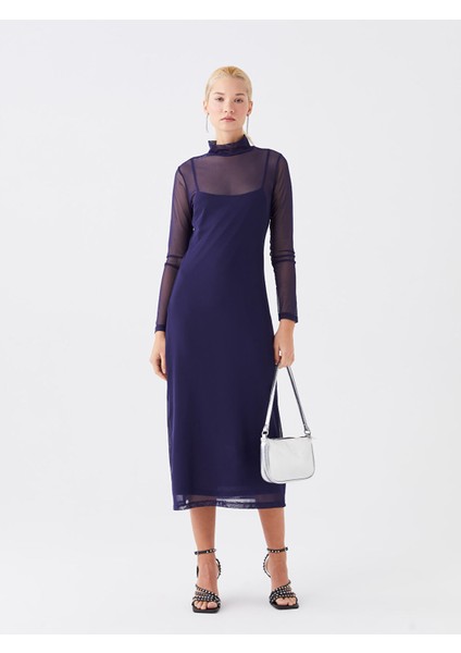 Yeni Sezon Dik Yaka Düz Uzun Kollu Elbise