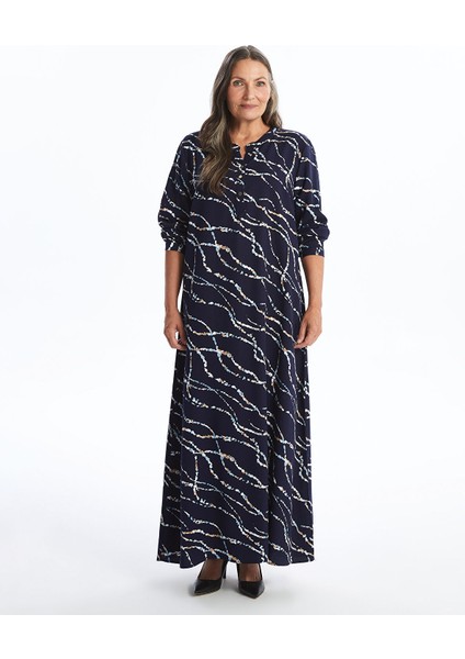 Yeni Sezon Kaçık Yaka Desenli Elbise