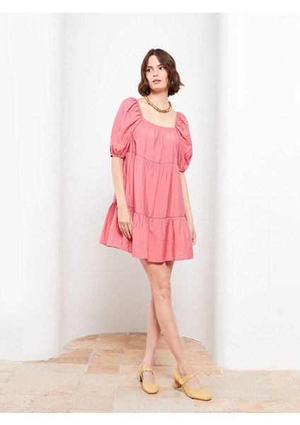 Yeni Sezon Kare Yaka Düz Balon Kollu Elbise fırsatları