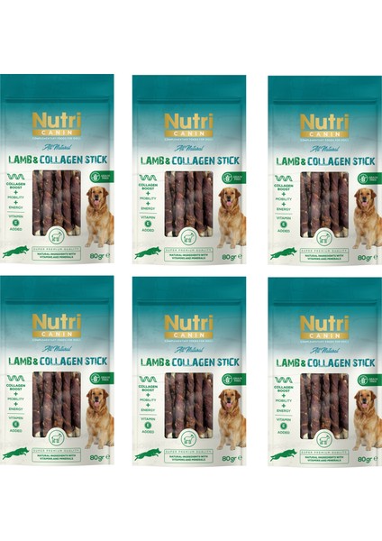 Kuzu Eti Sargılı Kolajen Çubuk Tahılsız Köpek Et Ödülü 80 Gr. x 6 Adet