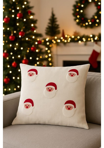 2 Li Yılbaşı Konsept Noel Baba Punch Nakış Işlemeli Yıkanabilir Kırlent Yastık Kılıfı