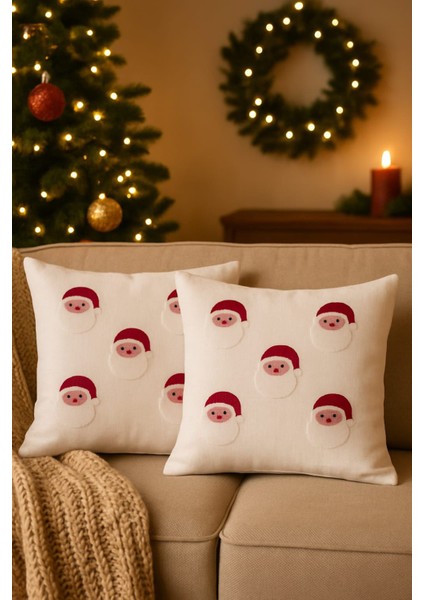 2 Li Yılbaşı Konsept Noel Baba Punch Nakış Işlemeli Yıkanabilir Kırlent Yastık Kılıfı fiyatları