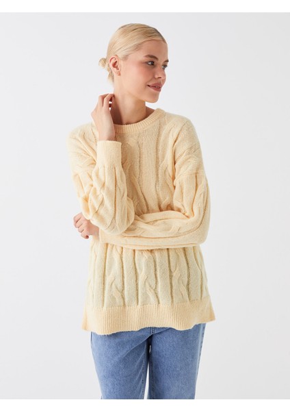 Yeni Sezon Bisiklet Yaka Kendinden Desenli Uzun Kollu Oversize Kadın Triko Tunik fiyatları