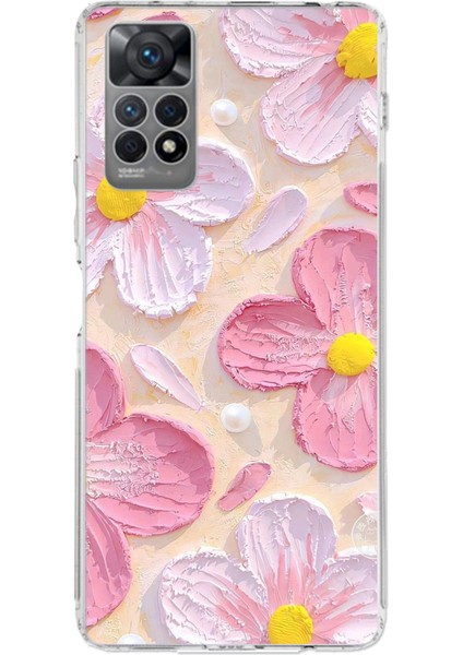 Redmi Note 12 Pro 4g Uyumlu Pembe Beyaz Çiçekler Sulu Boya Baskılı Silikon Kılıf