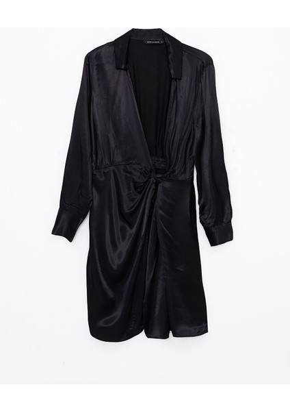 Yeni Sezon Gömlek Yaka Düz Uzun Kollu Saten Elbise fırsatları