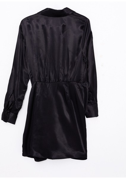 Yeni Sezon Gömlek Yaka Düz Uzun Kollu Saten Elbise indirimleri