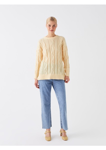 Yeni Sezon Bisiklet Yaka Kendinden Desenli Uzun Kollu Oversize Kadın Triko Tunik modelleri