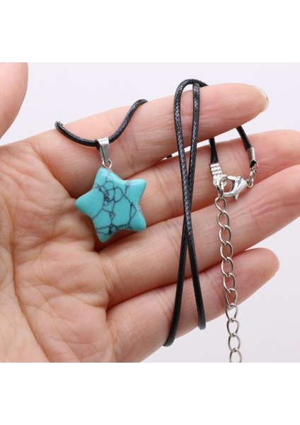 Derili Firuze Dögal Taşli Yıldız Uçlu Kolye