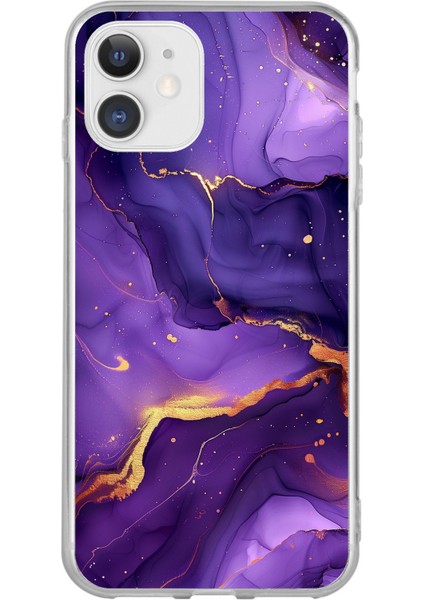 iPhone 11 Uyumlu Ametist Taşı Mor Mermer Baskılı Silikon Kılıf