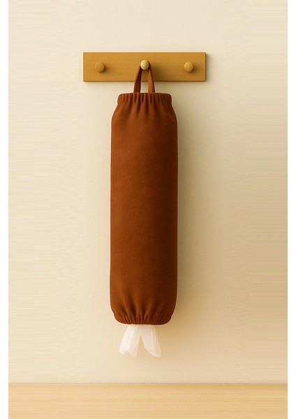 Poşetlik Kahverengi Poşet Organizeri, Poşet Sepeti, Mutfak Poşet Düzenleyici Kahverengi