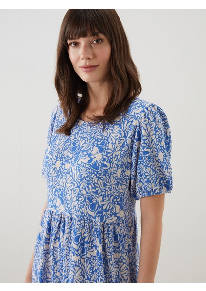 Yeni Sezon Bisiklet Yaka Çiçekli Mini Elbise modelleri