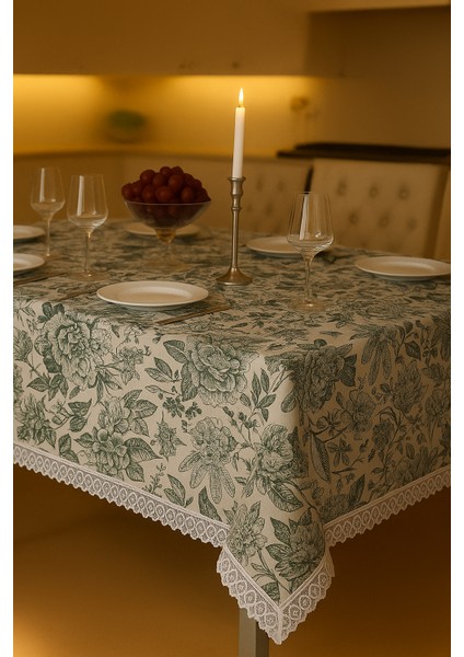 Çiçek Desenli Yeşil Masa Örtüsü Dertsiz Silinebilir Şık Sofra Bezi Lüks Çeyizlik Kaliteli Kumaş fiyatları