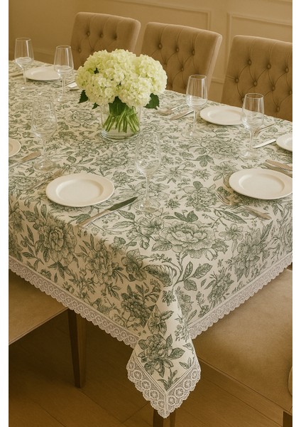 Çiçek Desenli Yeşil Masa Örtüsü Dertsiz Silinebilir Şık Sofra Bezi Lüks Çeyizlik Kaliteli Kumaş fırsatları