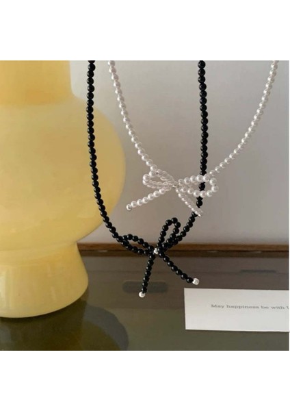 Siyah & Beyaz Inci 2 Adet Fiyonk Kolye modelleri